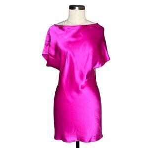 ABI FERRIN Hot Neon Pink Silk Mini Dress Women's Size Small Satin Glam Night Out